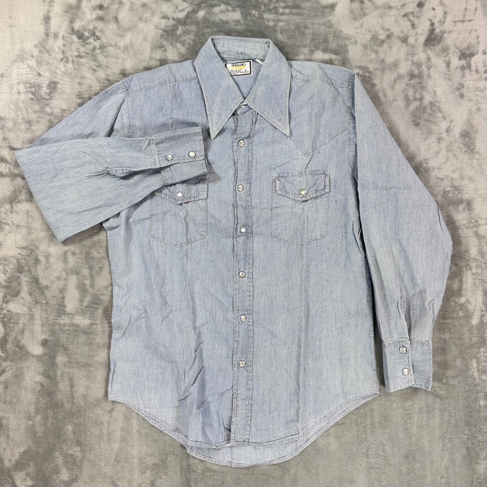 Vintage Men's Sanforized Western Pearl Snap Denim Shirt Size M Blue TG&Y Supreme